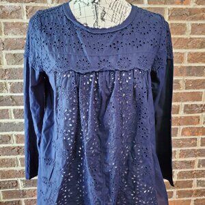 Gap Long Sleeve Navy Eyelet Top - Small